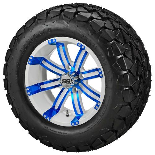(4) Golf Cart 22x10.00-12 Trail Fox Tires on 12x7 White/Blue Tempest Wheels, US $681.00, image 3