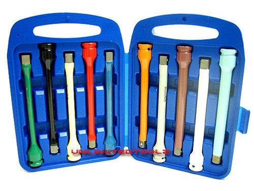 10 pcs torque extension bar auto impact socket w/case no damage color coded new