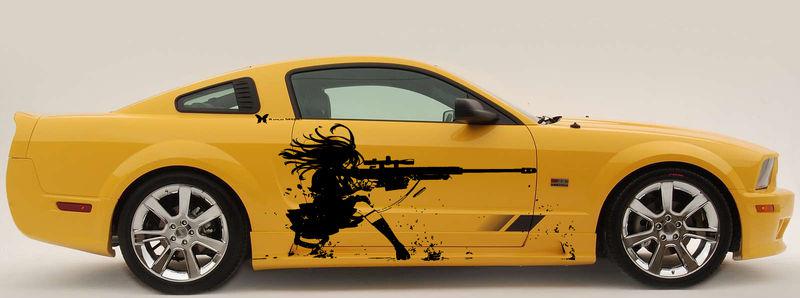 Custom wrap car vinyl graphics anime girl with a gun 039