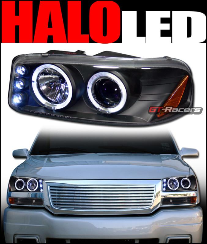 Black led halo rims projector head lights 1999 2000-2006 gmc sierra yukon denali