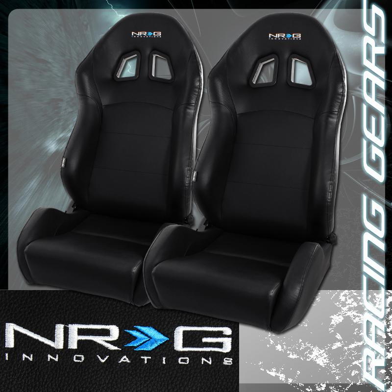 2x universal nrg faux pvc leather reclinable racing seats + adjustable sliders
