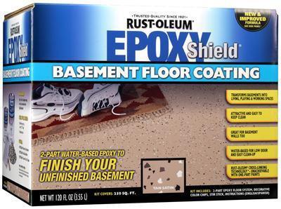 Rust-oleum epoxy shield basement floor coating satin tan tan blend flakes kit