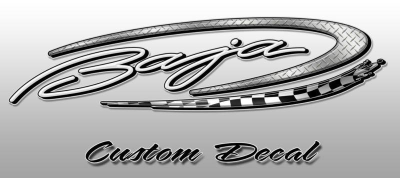 Baja boat owners outlaw, islander, boss custom graphic decal - diamplate silver
