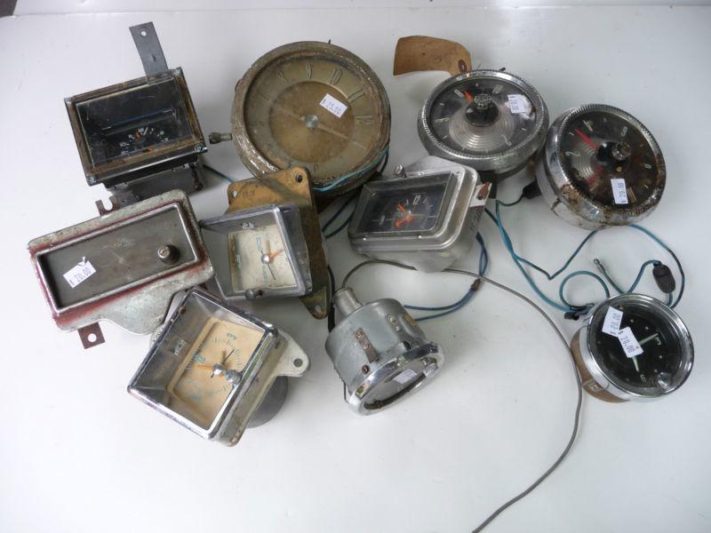 Lot of 10 various vintage 12v clocks.  ford?  gm?  1950's-1970's