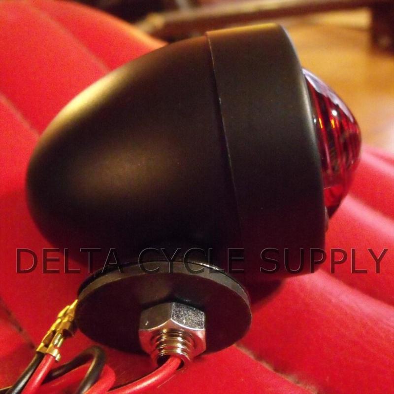 Satin black w red bullet tail light stop dual-filament xs cb kz harley bobber