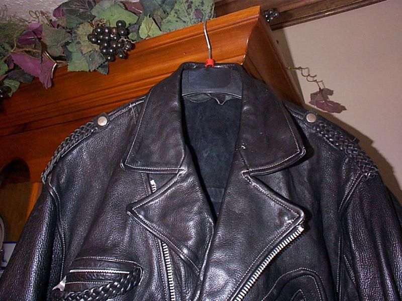 Rare Old School Leather motorcycle Jacket Flames Spider Web D style pocket , US $99.00, image 2