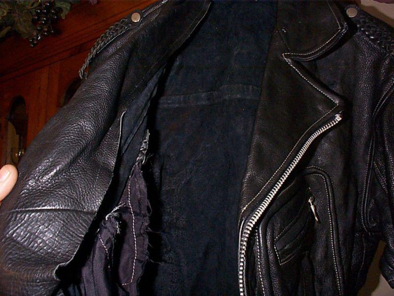 Rare Old School Leather motorcycle Jacket Flames Spider Web D style pocket , US $99.00, image 8