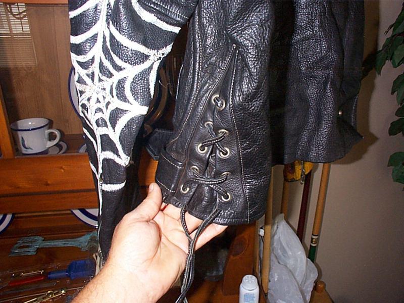 Rare Old School Leather motorcycle Jacket Flames Spider Web D style pocket , US $99.00, image 10