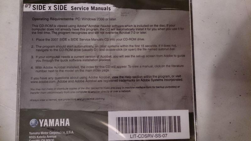 07 Yamaha Side x Side PC Disc Service Manual *NEW*, US $19.99, image 2