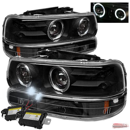8k slim ballast xenon hid+00-06 chevy silverado halo projector headlight+bumper