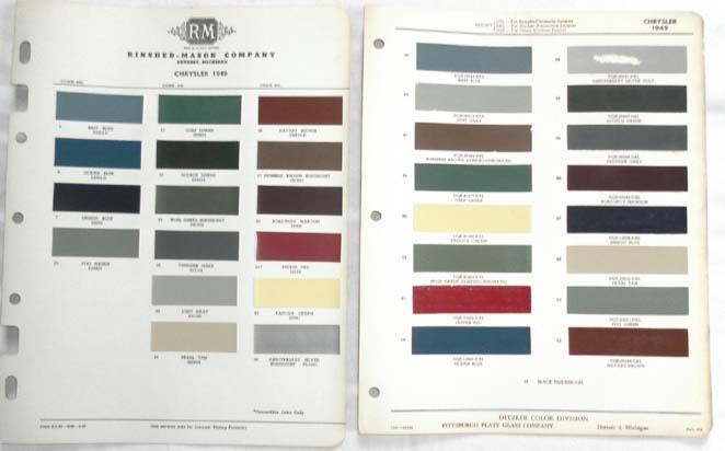 1949 chrysler r-m and ppg  color paint chip chart all models original 