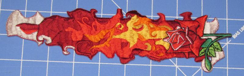 2" x 9" -  orange flames  with heart patch  for vest