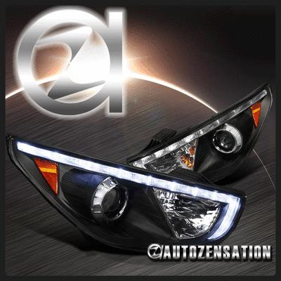 Fit for 10-12 tucson black led strip drl projector headlights pair