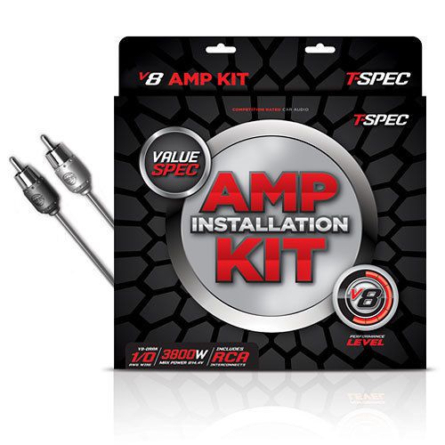T-spec v8-0rak 1/0 awg 3800 watt rated amplifier installation kit w/ rca cables