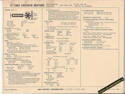 1969 checker motors 250 a11-a12-a12w-a11e-a12e taxi sun electronic spec sheet