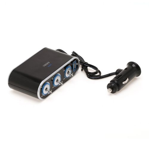 1 to 3 12v car cigarette lighter socket usb on-off led cell-phone power adapter