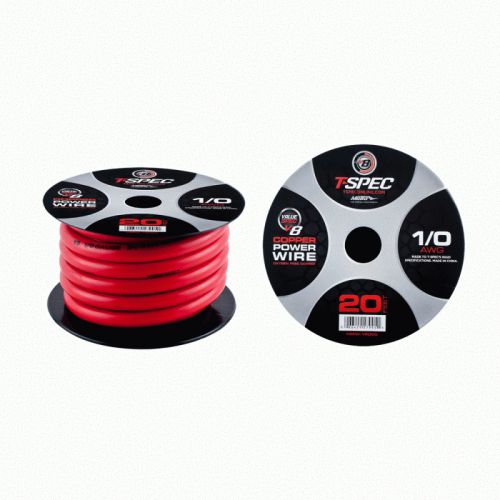 T-spec v8pw-1rd20 v8 series 0 ga power wire solid red color 20 feet long spool
