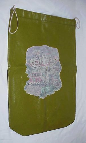 Vintage 1970s convoy truck truckers green leather laundry clothes duffle bag