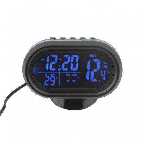 Black screen car digital lcd monitor thermometer voltage alarm clock 12v-24v fe