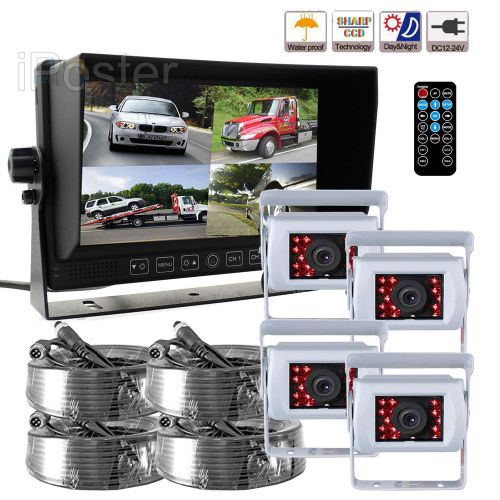 7&#034; quad monitor 4x white backup ccd camera safety system for truck trailer rv