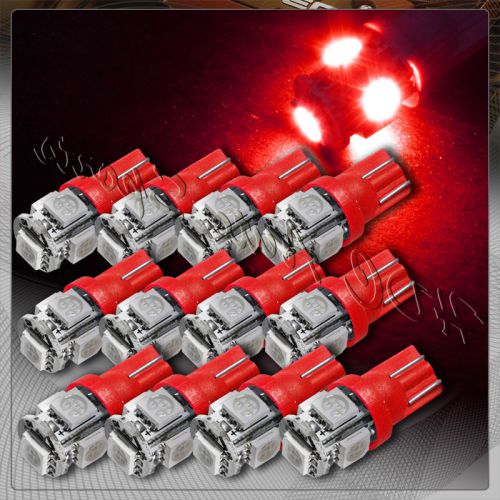 12x 5 smd led t10 wedge interior instrument panel gauge replacement bulbs - red