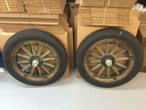 Pair of 2 antique essex wooden spoke wheels with goodyear tires (both included)
