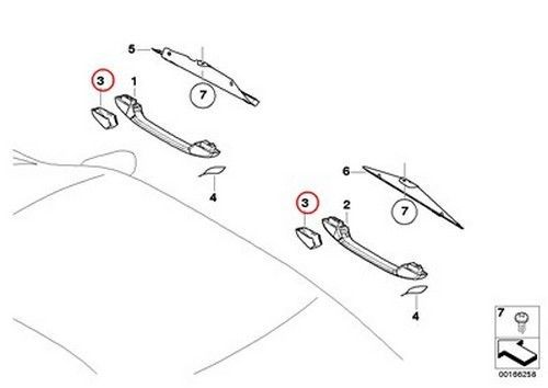 Bmw genuine upper roof handle cap gray light grey e46 51168244447