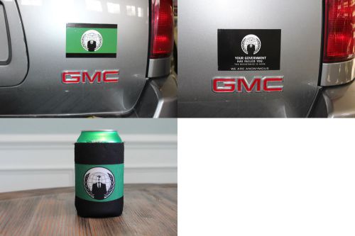 Anonymous car magnet &amp; beer koozie set occupy protest anon government failed