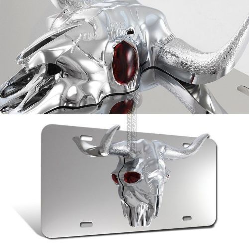 Mounted bull head 3d front license plate frame stainless steel abs plastic decal