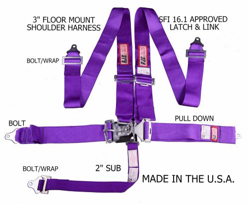 Rjs racing sfi 16.1 latch &amp; link 5 pt floor mount harness purple 1130208