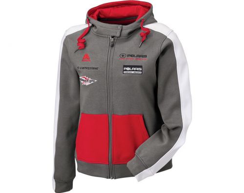 Oem polaris racing snowmobile grey &amp; red race hoodie hoody sweatshirt xs-3xl