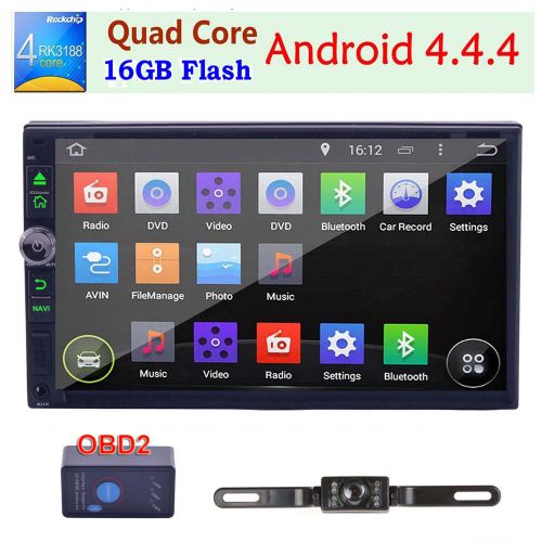 Gps nav wifi 2din android quad core in dash car stereo radio dvd player cam obd2