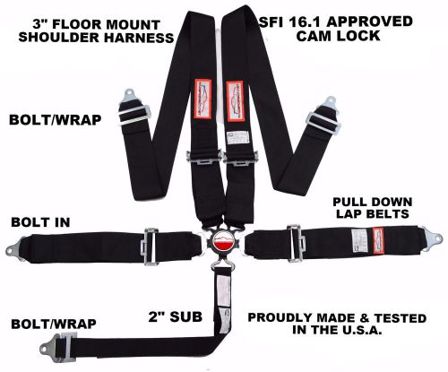 Racerdirect.net 5 point 3&#034; sfi 16.1 cam lock racing harness floor mount black