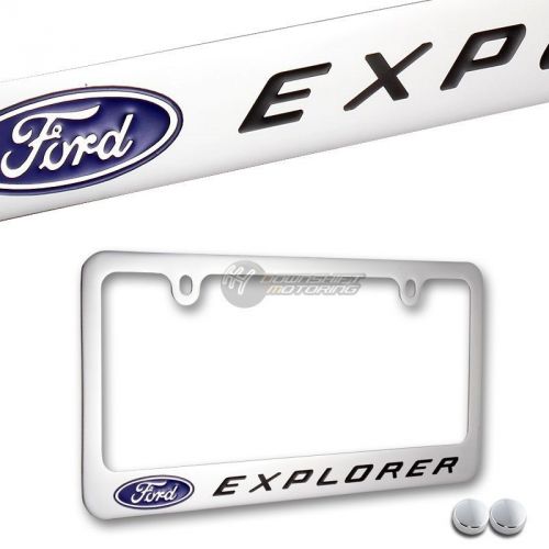 Ford explorer chrome brass metal license plate frame  w/ screw caps new!!