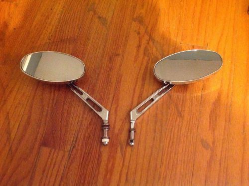 Chrome oval custom mirrors set (pair) fit harley universal motorcycle