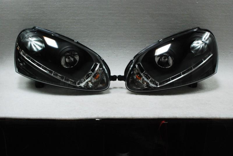Black 06-09 vw gti jetta rabbit jdm projector drl daylight led strip headlights