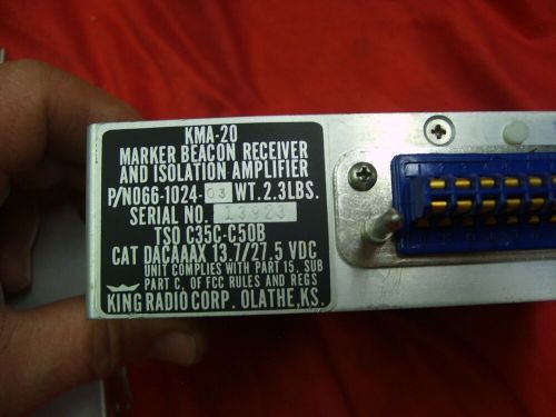 King KMA 20 TSO Audio Panel with Marker Beacon Audio Selector Untested, US $25.95, image 9