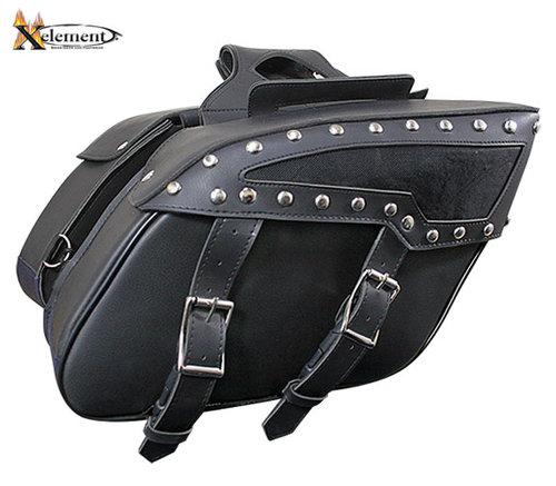 Xelement pvc zip-off chrome studded saddlebags