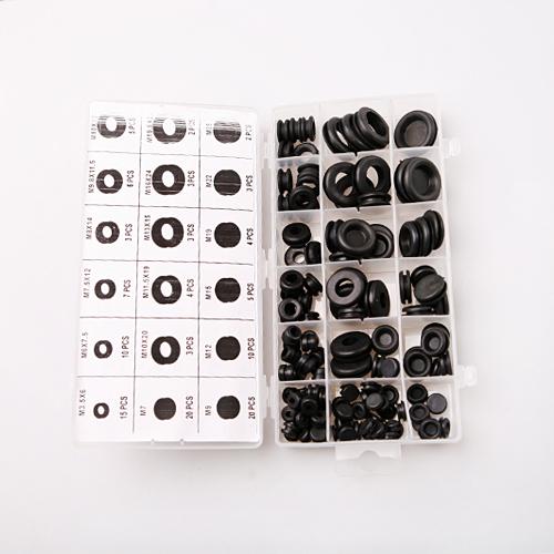 125 pcs rubber grommet fastener assortment coil electrical hole plug set w/ box