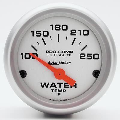 Autometer ultra-lite electrical water temperature gauge 2 1/16" dia silver face