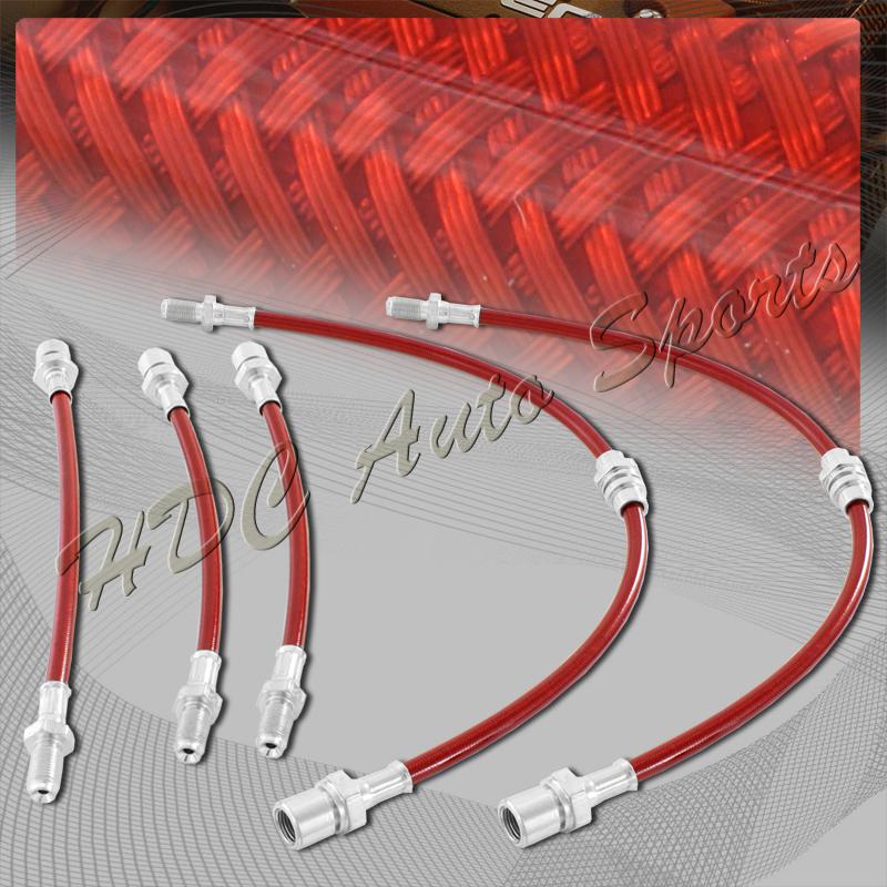 94-97 toyota corolla e80 front+rear stainless steel brake line hose kit - red