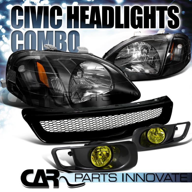 Sell 19992000 HONDA CIVIC BLACK HEADLIGHTS+YELLOW FOG BUMPER LAMP+MESH