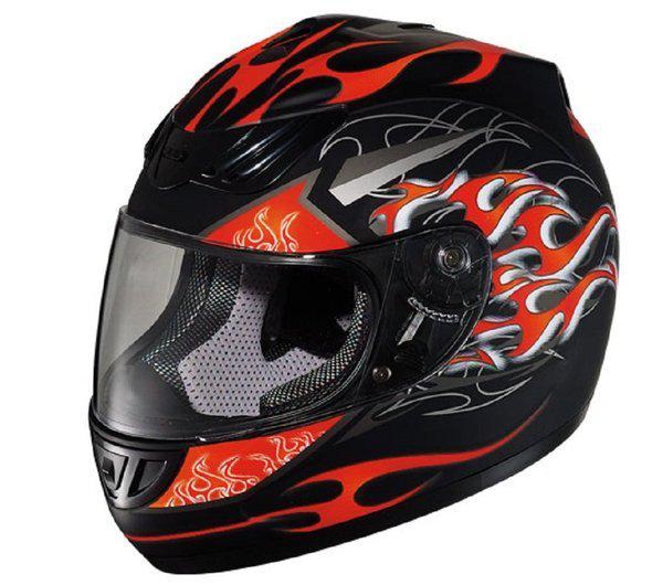 Hawk red flame graphics on black matte full face motorcycle helmet lrg