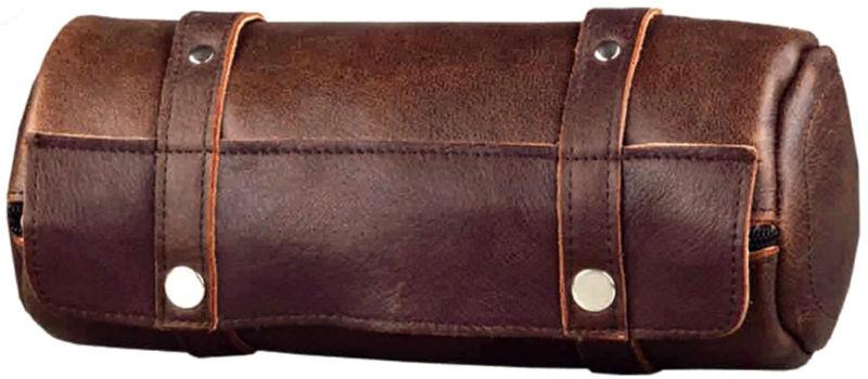 Small folds flat motorcycle front end tool bag genuine soft plain brown leather