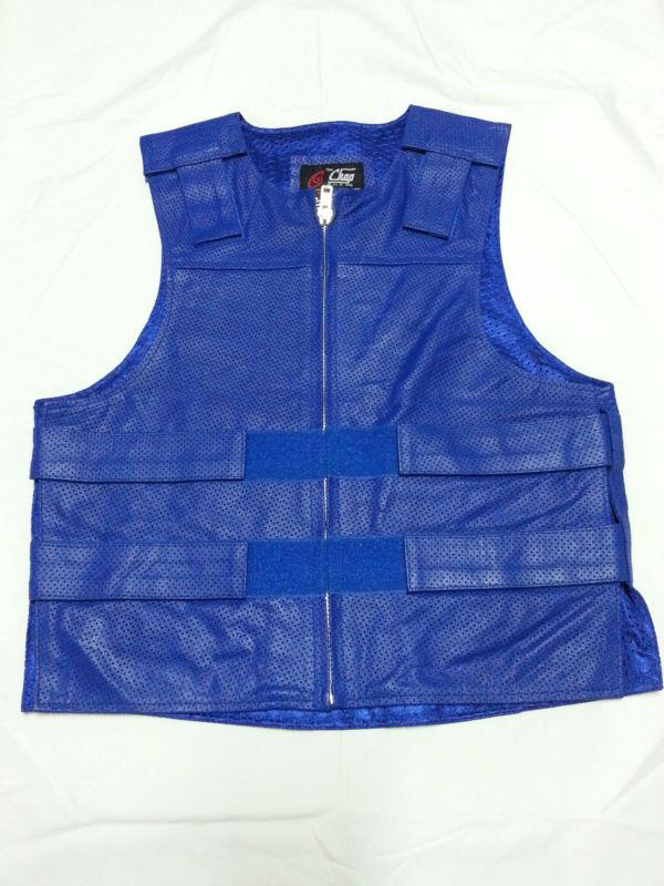 Blue perforated leather motorcycle vest