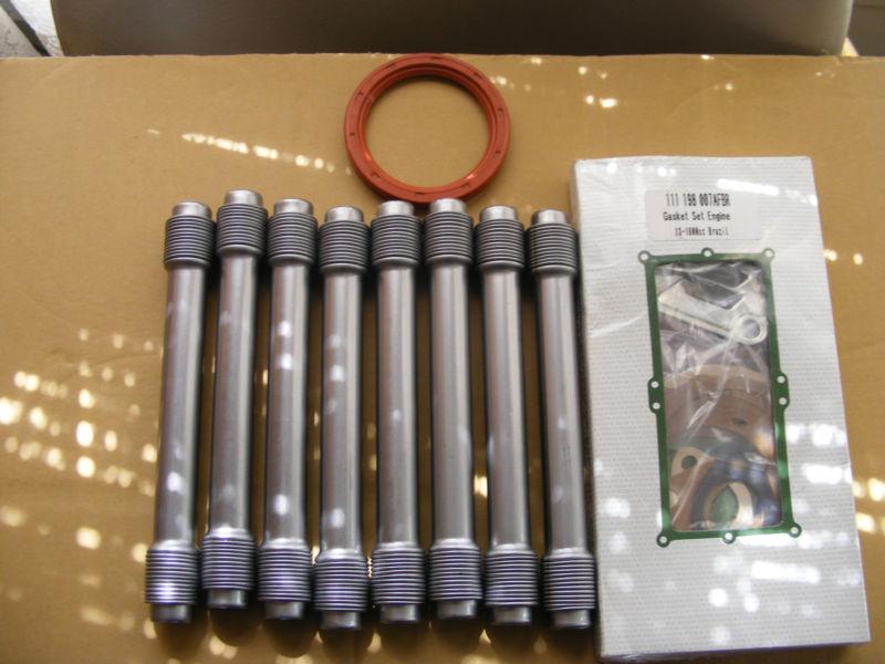 Vw beetle german engine gasket set w/ 8 push rod tubes all 67 thru 74 engines  