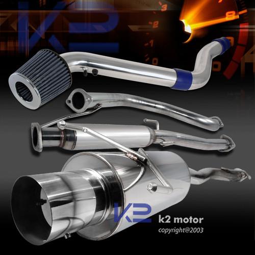 96-98 civic ex 1.6l l4 cold air intake+catback exhaust muffler w/ silencer