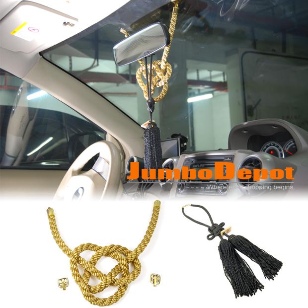 Jp cool style black fusa kiku knots&golden kin tsuna rope universal fit for auto