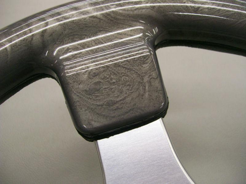 DINO STERRING WHEEL / BLACK RUBBER GRIP WITH SIVER BURLWOOD INSERTS, US $60.00, image 5