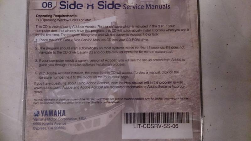 06 Yamaha Side x Side PC Disc Service Manual *NEW*, US $19.99, image 2